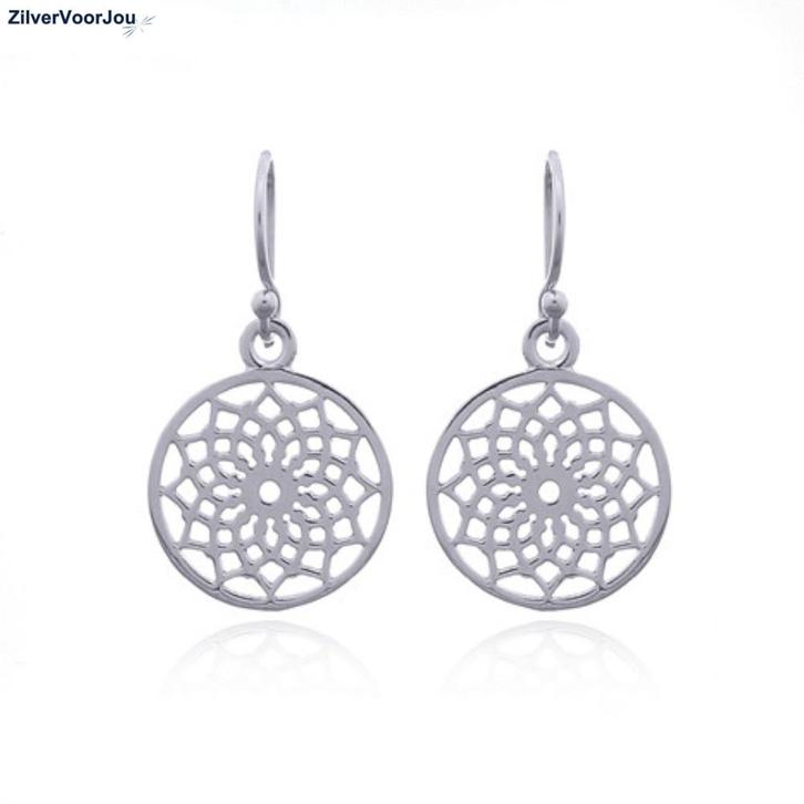 Zilveren lotus mandala bloem oorhangers, Sieraden, Tassen en Uiterlijk, Oorbellen, Nieuw, Verzenden