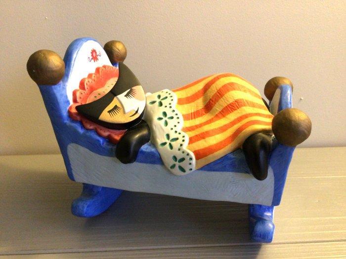 Goebel - Beeldje - Muziekdoosje “ Tevreden slapende kat “, Antiek en Kunst, Curiosa en Brocante