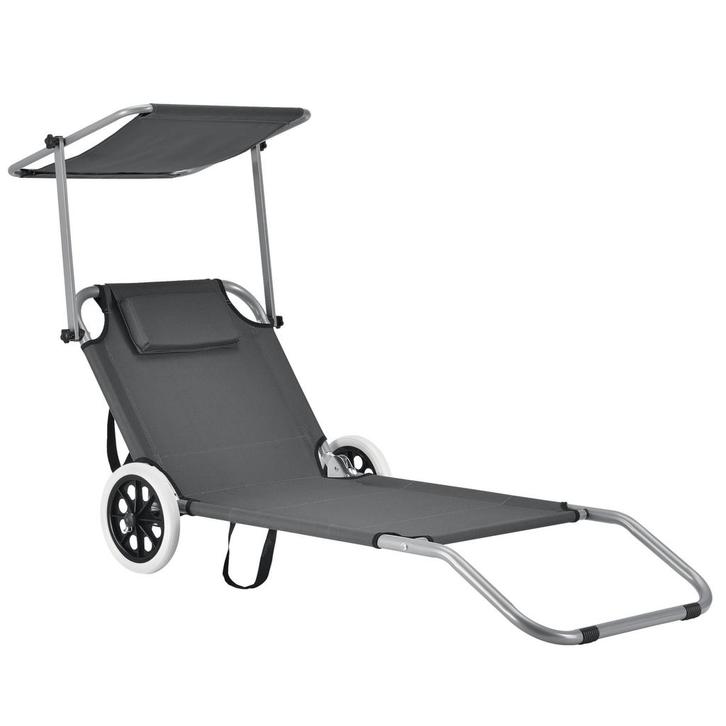 Ligstoel Falun inklapbaar ligbed met verstelbaar zonnedak an, Tuin en Terras, Ligbedden, Verzenden