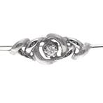 Witgouden moderne broche met diamant | 0,04 ct., Sieraden, Tassen en Uiterlijk, Broches, Gebruikt, Overige kleuren, Ophalen of Verzenden