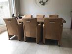Set van 6 leren eetkamerfauteuils - met armleuning en wieltj, Overige kleuren, Nieuw, Leer, Ophalen of Verzenden
