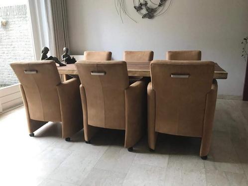 Set van 6 leren eetkamerfauteuils - met armleuning en wieltj, Huis en Inrichting, Stoelen, Overige kleuren, Nieuw, Leer, Ophalen of Verzenden