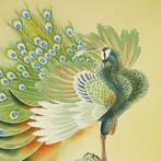 Pair of Peafowl on Rock and White Rose with Original Box