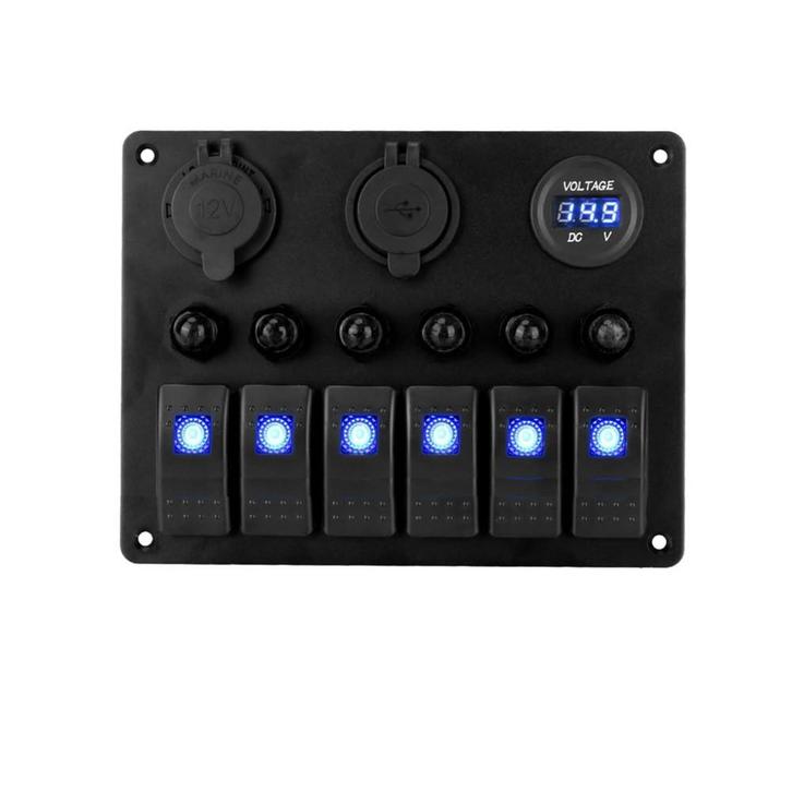 TM Schakelpaneel LED 12/24V 6 schakelaars 2x USB, 12V stopco, Watersport en Boten, Navigatiemiddelen en Scheepselektronica, Nieuw