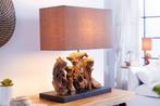 Handgemaakte tafellamp ARAGON 50cm bruine drijfhouten voet, Huis en Inrichting, Lampen | Tafellampen, Nieuw, Ophalen of Verzenden