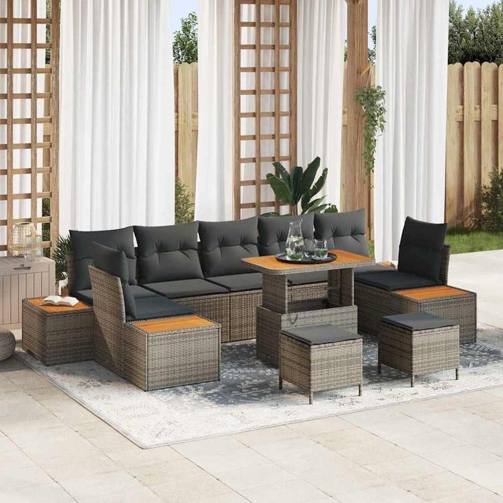 vidaXL Tuin Sofa Set met kussen 10 pcs Grijs Poly riet, Tuin en Terras, Tuinsets en Loungesets, Nieuw, Rotan, Verzenden