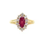 Gouden vintage entourage ring met robijn en diamant 14 krt, Ophalen of Verzenden, Nieuw