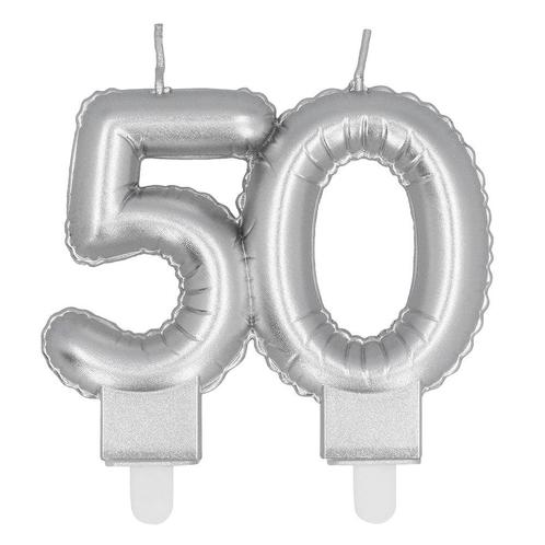 Zilveren Kaars 50 Jaar 8cm, Hobby en Vrije tijd, Feestartikelen, Nieuw, Verzenden