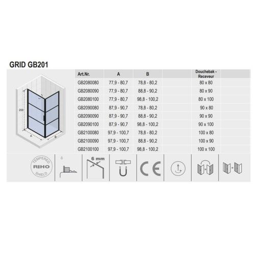 Aanbieding: Douchecabine Riho Grid met Klapdeur 90x90 cm 6mm, Doe-het-zelf en Verbouw, Sanitair, Ophalen of Verzenden