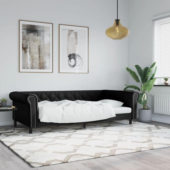 vidaXL Slaapbank 100x200 cm kunstleer zwart, Huis en Inrichting, Slaapkamer | Bedden, 100 cm, 200 cm, Zwart, Eenpersoons, Nieuw