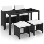 vidaXL 5-delige Tuinset met kussens poly rattan zwart, Verzenden, Nieuw, Rotan, Tuinset