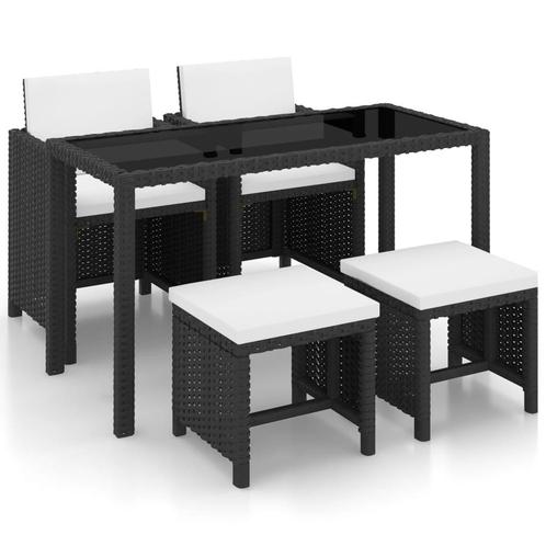 vidaXL 5-delige Tuinset met kussens poly rattan zwart, Tuin en Terras, Tuinsets en Loungesets, Tuinset, Nieuw, Rotan, Verzenden
