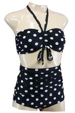 Aloha Beachwear, Bandeau Bikini Black Dots Vintage High Wais, Nieuw, Verzenden