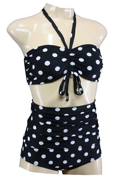 Aloha Beachwear, Bandeau Bikini Black Dots Vintage High Wais, Kleding | Dames, Badmode en Zwemkleding, Nieuw, Verzenden