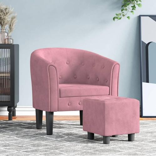 vidaXL Kuipstoel met voetenbank fluweel roze, Huis en Inrichting, Fauteuils, Nieuw, Verzenden