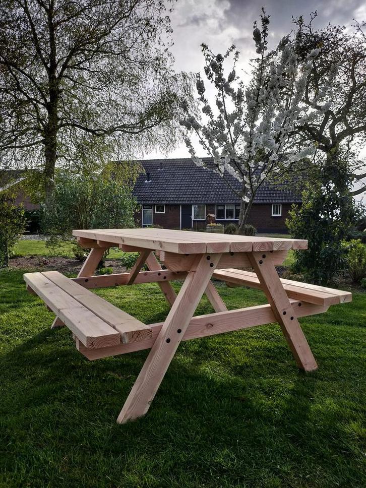 Stevige picknicktafel Douglas 190 cm lang!, Tuin en Terras, Picknicktafels, Nieuw, Inklapbaar, Hout, Rechthoekig, Ophalen