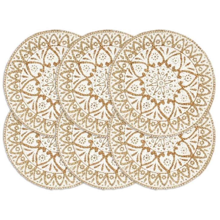 vidaXL Placemats 6 st rond 38 cm jute wit, Huis en Inrichting, Keuken | Textiel, Wit, Nieuw, Verzenden