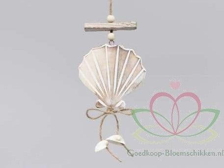 Houten deco Schelp schelpenhanger 9-8 cm, Huis en Inrichting, Woonaccessoires | Kunstplanten en Kunstbloemen, Nieuw, Ophalen of Verzenden