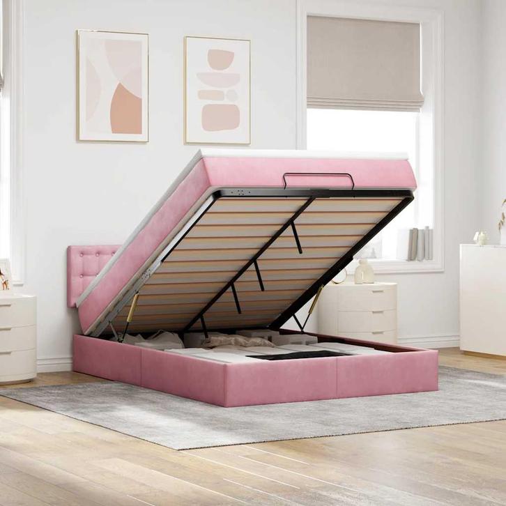 vidaXL Ottoman bed met matras en LEDs 140x200cm fluweel, Huis en Inrichting, Slaapkamer | Bedden, 140 cm, 200 cm, Tweepersoons