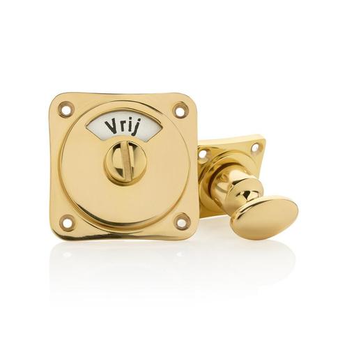 WC draaiknop vrij-bezet messing gelakt vierkant, Doe-het-zelf en Verbouw, Hang- en Sluitwerk, Slot, Nieuw, Koper of Messing, Ophalen of Verzenden
