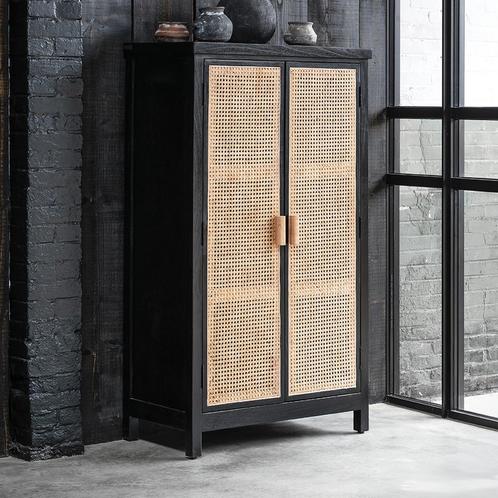 *WOONWINKEL* Must Living Provence Zwarte Kast Met Rotan Natu, Huis en Inrichting, Kasten | Wandmeubels, Nieuw, Verzenden