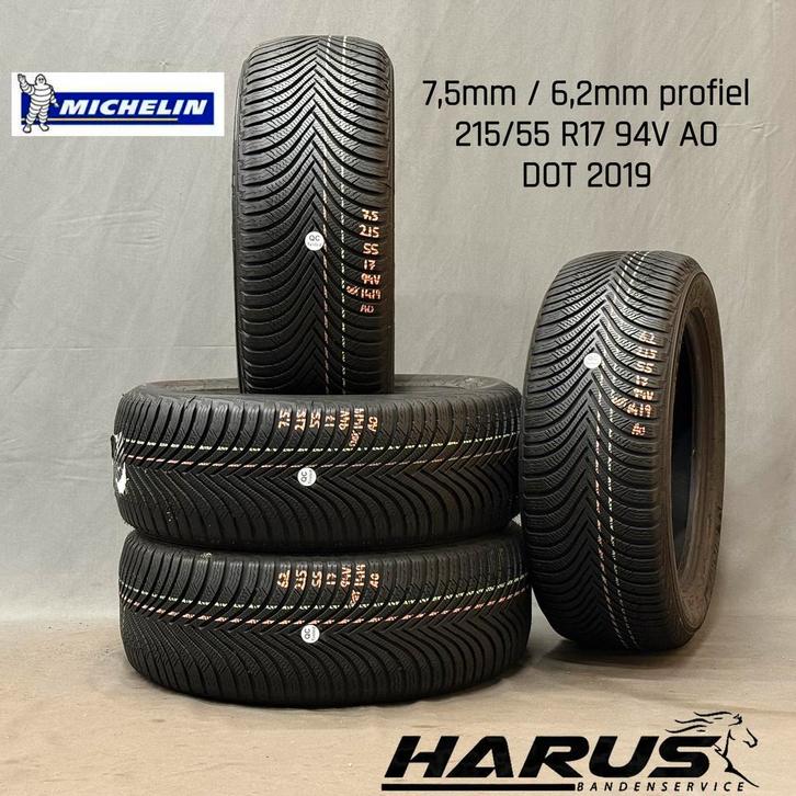 215/55/17 94V AO Michelin winterbanden 7,5/6,2mm profiel 4X, Auto-onderdelen, Banden en Velgen, 17 inch, Erkend duurzaam, Winterbanden