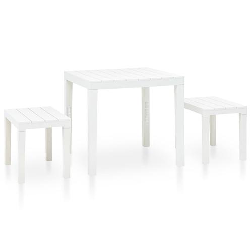 vidaXL Tuintafel met 2 banken kunststof wit, Tuin en Terras, Tuinsets en Loungesets, Nieuw, 3 zitplaatsen, Textileen, Verzenden
