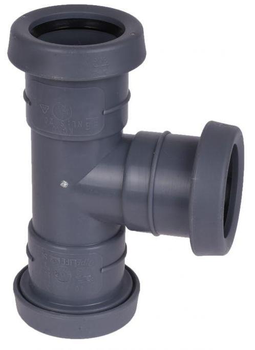 Pipelife TopFit T-stuk stroom 75 x 75 mm 90gr. 3xMof grijs, Doe-het-zelf en Verbouw, Buizen en Afvoer, Ophalen of Verzenden