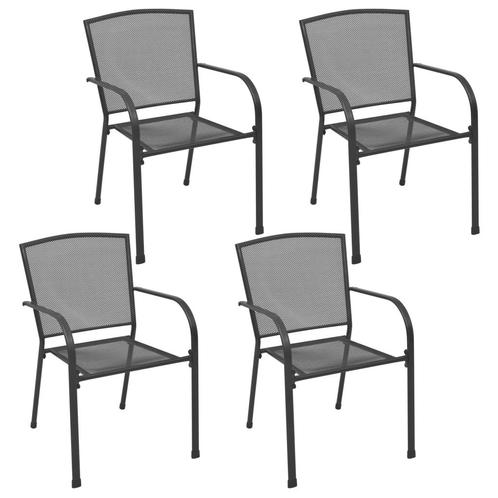 vidaXL Tuinstoelen 4 st mesh ontwerp staal antraciet, Tuin en Terras, Tuinstoelen, Nieuw, Metaal, Verzenden