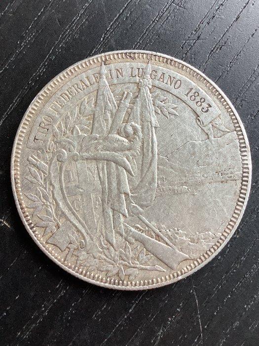 Zwitserland. 5 Francs 1883 / Lugano Shooting Festival, Postzegels en Munten, Munten | Europa | Niet-Euromunten