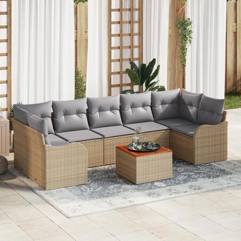 vidaXL 8-delige tuinset met kussens in Beige Poly Rattan en, Tuin en Terras, Tuinsets en Loungesets, Tuinset, Nieuw, Rotan, Verzenden