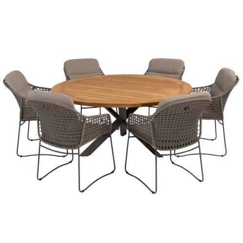 Prado Moretti dining tuinset 7 delig  160 cm rond teak, Tuin en Terras, Tuinsets en Loungesets, Nieuw, Ophalen of Verzenden