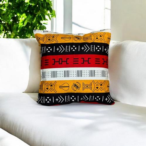 Afrikaans kussen | Rode Bogolan Symbols - Sierkussen 45x45 -, Huis en Inrichting, Woonaccessoires | Kussens, Nieuw, Ophalen of Verzenden