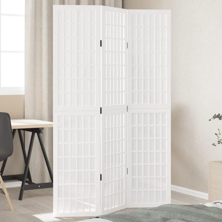 vidaXL Kamerscherm met 3 panelen massief paulowniahout wit, Huis en Inrichting, Woonaccessoires | Kamerschermen, Nieuw, Verzenden