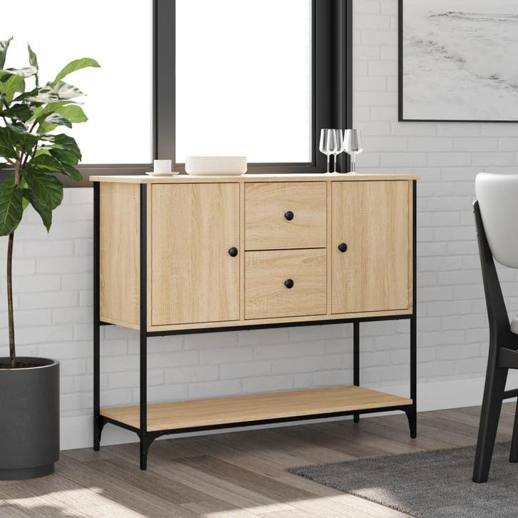 vidaXL Dressoir 100x36x85 cm bewerkt hout sonoma, Huis en Inrichting, Kasten | Dressoirs, 25 tot 50 cm, Nieuw, 100 tot 150 cm