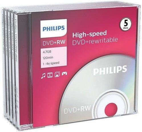 Philips DVD-RW 4.7 GB in jewel case 5 stuks, Computers en Software, Beschrijfbare discs, Nieuw, Verzenden