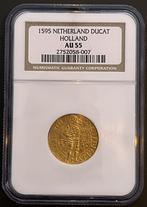 Provincie Holland Gouden Dukaat 1595 Spaans type AU55 NGC, Verzenden, Munten