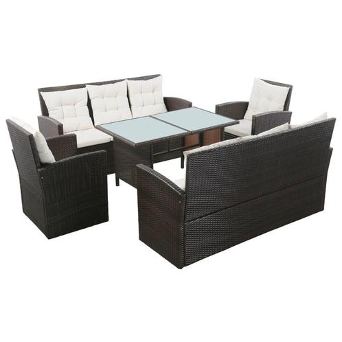 vidaXL 5-delige Loungeset met kussens poly rattan bruin, Tuin en Terras, Tuinsets en Loungesets, Loungeset, Nieuw, Rotan, Verzenden