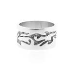 Brede zilveren ring met tribal (tribal patroon, 925), Sieraden, Tassen en Uiterlijk, Ringen, Gebruikt, Overige kleuren, 19 tot 20
