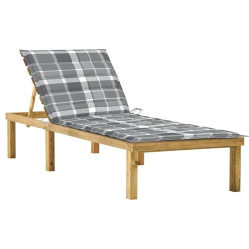 vidaXL Ligbed met grijs geruit kussen geïmpregneerd, Tuin en Terras, Ligbedden, Nieuw, Verzenden