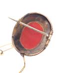 Vintage/antiek gouden broche met bloedkoraal (klassiek), Goud, Met edelsteen, Gebruikt, Ophalen of Verzenden