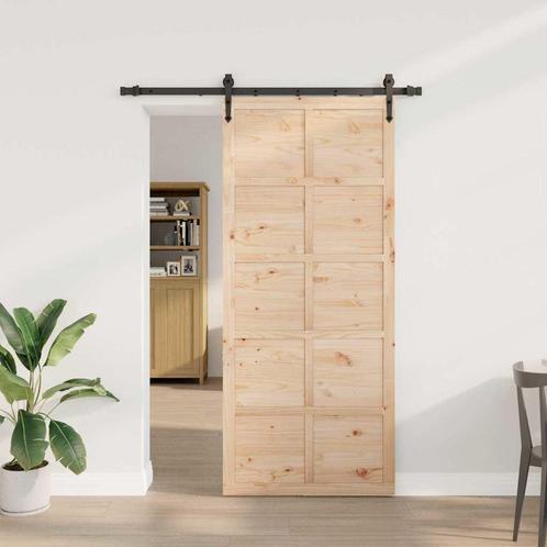 vidaXL Schuifdeur Bruin 80 x 208 cm Massief grenenhout, Doe-het-zelf en Verbouw, Deuren en Horren, Nieuw, Verzenden