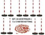 Afzetpaal 10 stuk + 25 meter ketting veiligheid - afbakening, Verzenden, Nieuw