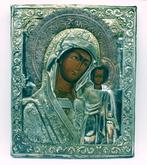 Icoon - Moeder Gods van Kazan - Hout, Verzilverd, Antiek en Kunst