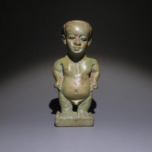 Oud-Egyptisch Faience Fijne God Pateco. 7,5 H. Late Periode, Verzamelen, Mineralen en Fossielen