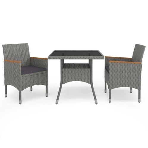 vidaXL 3-delige Tuinset poly rattan en acaciahout grijs, Tuin en Terras, Tuinsets en Loungesets, Tuinset, Nieuw, 2 zitplaatsen