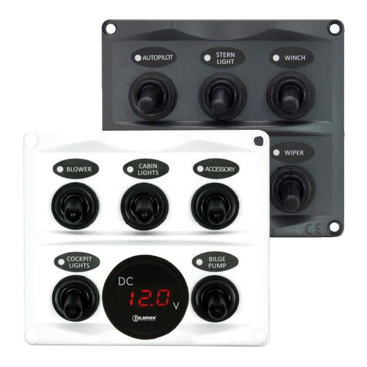 Schakelpaneel 12 - 24V 5 Schakelaars + Voltmeter, Watersport en Boten, Bootonderdelen, Nieuw, Zeilboot of Motorboot, Ophalen of Verzenden