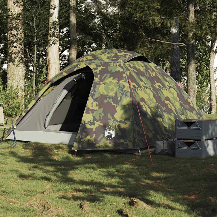 vidaXL Koepeltent 3-persoons waterdicht camouflage, Caravans en Kamperen, Tenten, Nieuw, tot en met 2, Verzenden