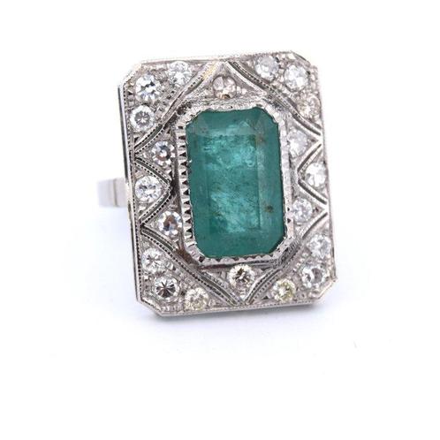 Armring Platina - 5.30ct. tw. Smaragd - Diamant - DEC0, Sieraden, Tassen en Uiterlijk, Antieke sieraden