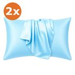 2 STUKS - Satijnen kussensloop Lichtblauw 60 x 70 cm hoofdku, Ophalen of Verzenden, Nieuw